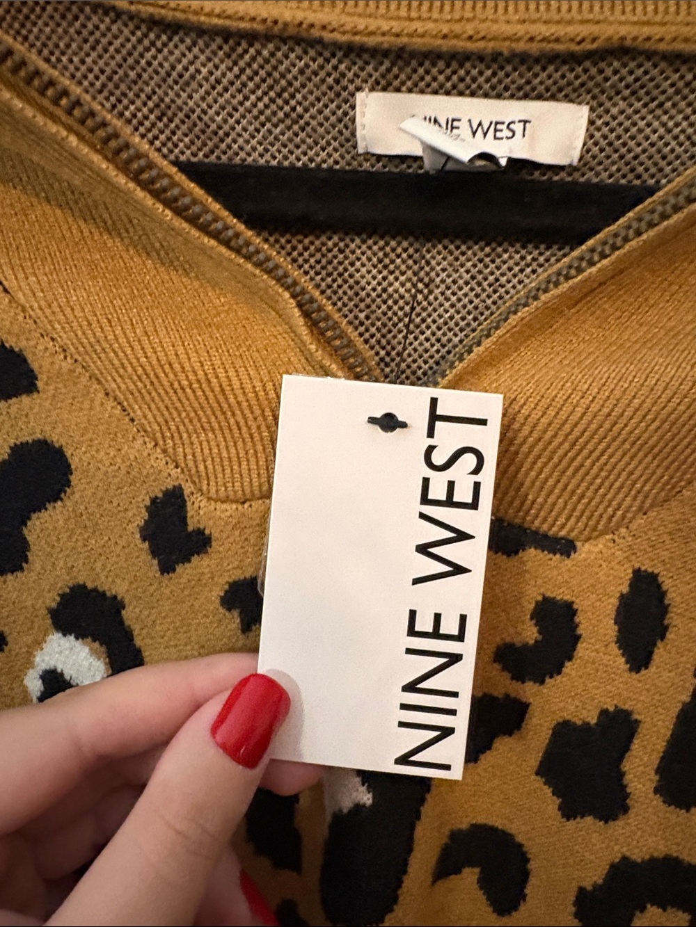 NWT: Nine West Leopard Print Pullover - Camel, Black & White - Picture 4 of 10